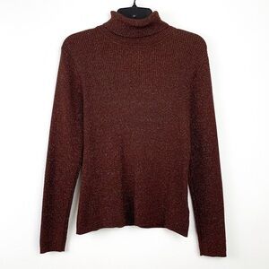 Vintage metallic turtleneck sweater chocolate brown with bronze threads, size LP